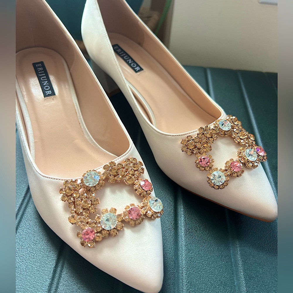 Champagne Satin Block heel Size 8
